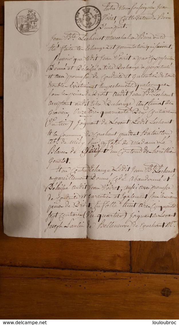 ACTE  DE DECEMBRE 1827 ECHANGE SUR HERITAGE LECHENET BEIRE LE CHATEL - Historical Documents