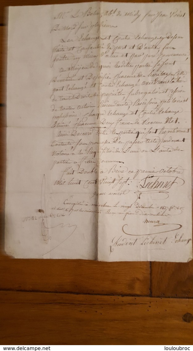 ACTE  DE DECEMBRE 1827 ECHANGE SUR HERITAGE LECHENET BEIRE LE CHATEL - Historical Documents