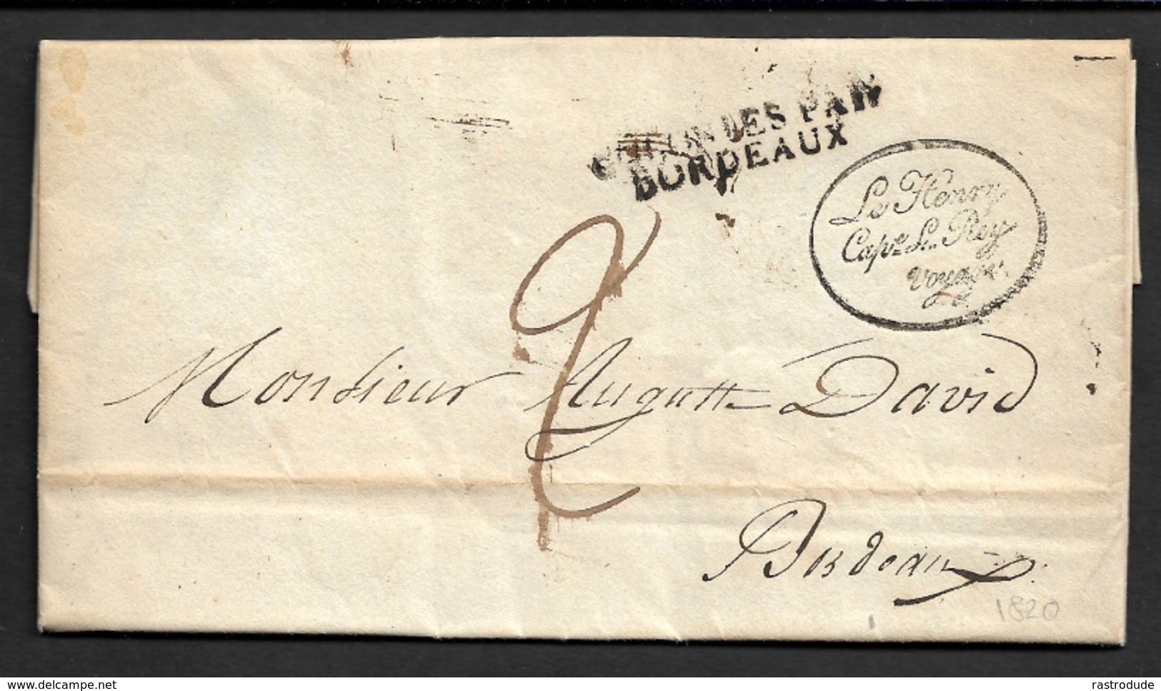 1821 LAC - REUNION - COLONIES PAR BORDEAUX - LE HENRY / CAPe LE REY / VOYAGE - RARE - Schiffspost