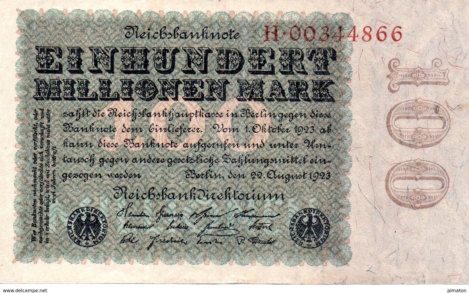 EINHUNDERT MILLIONEN MARK  20 August 1923 - 100 Millionen Mark