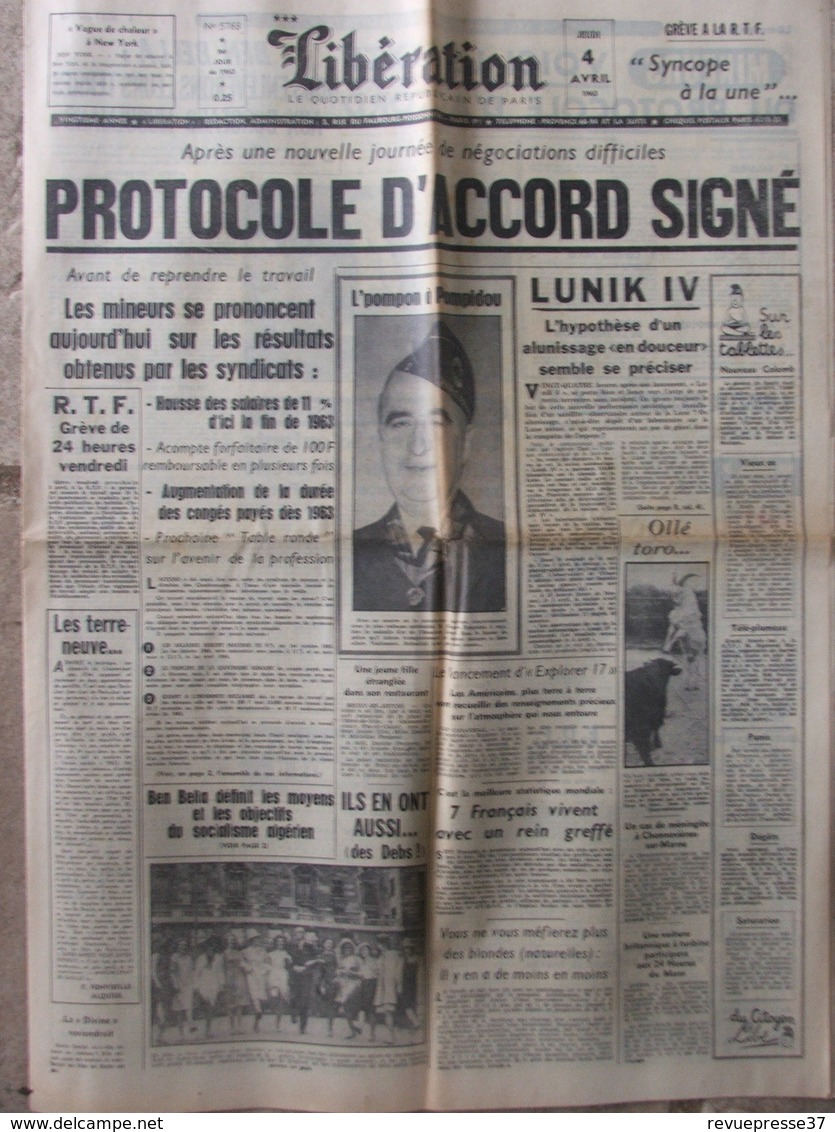 Journal Libération (4 Avril 1963) Lunik IV - Mineurs - Enquête Sur Les Miss - S Vartan - Cour Sureté Etat - 1950 - Today