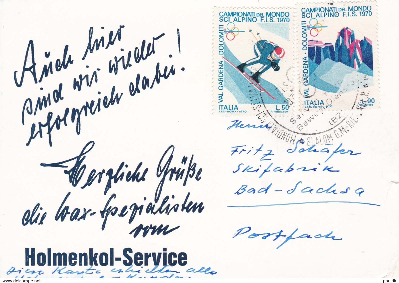 Italy Postcard 1970 World Championship Ski FIS Val Gardena - Greetings From Wax Specialists Holmenkol-Service (DD4-59) - Ski