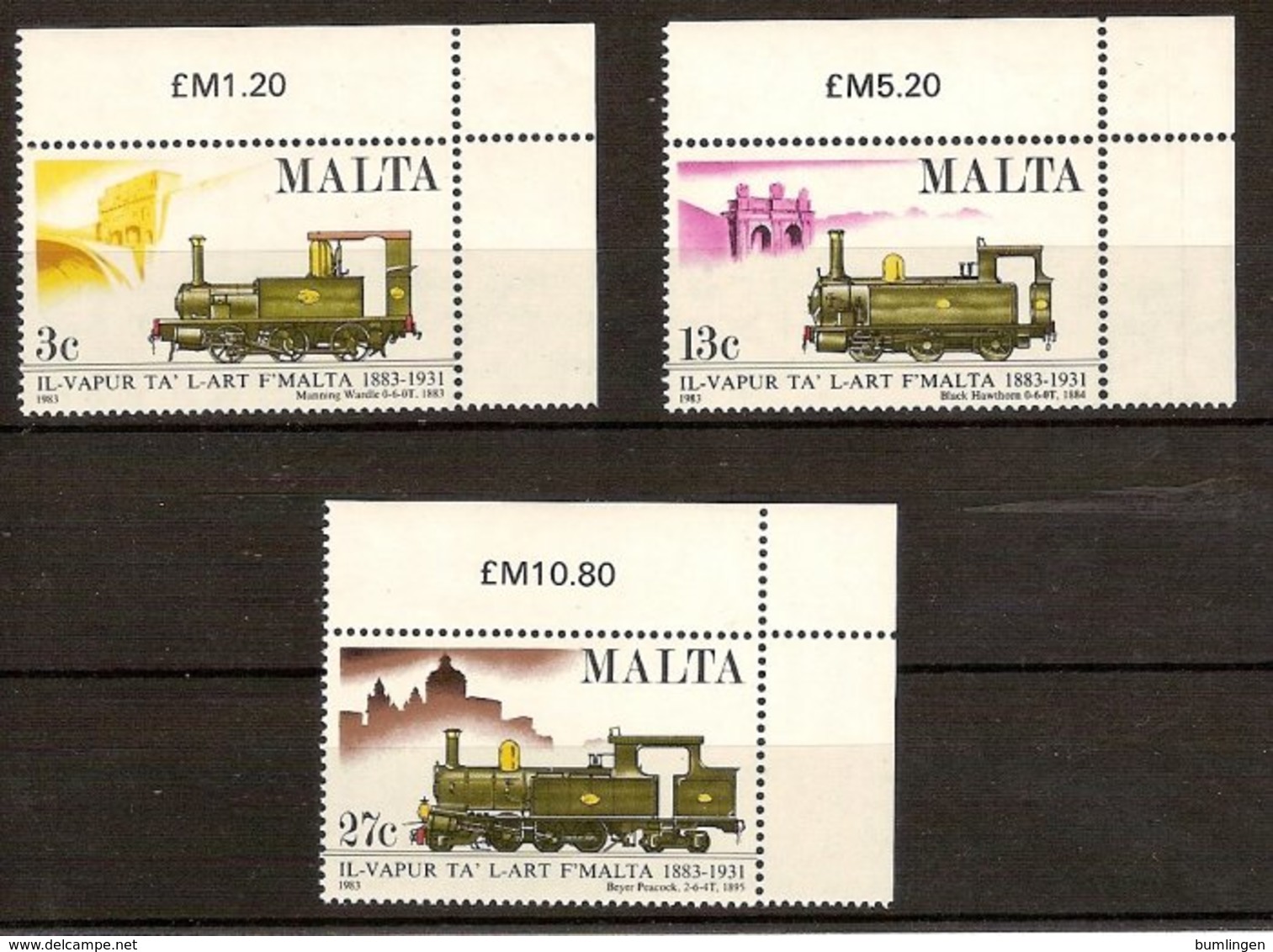 MALTA 1983 Mi 673-75** Centenery Of The Valetta-Rabat Railway [L 406] - Trains