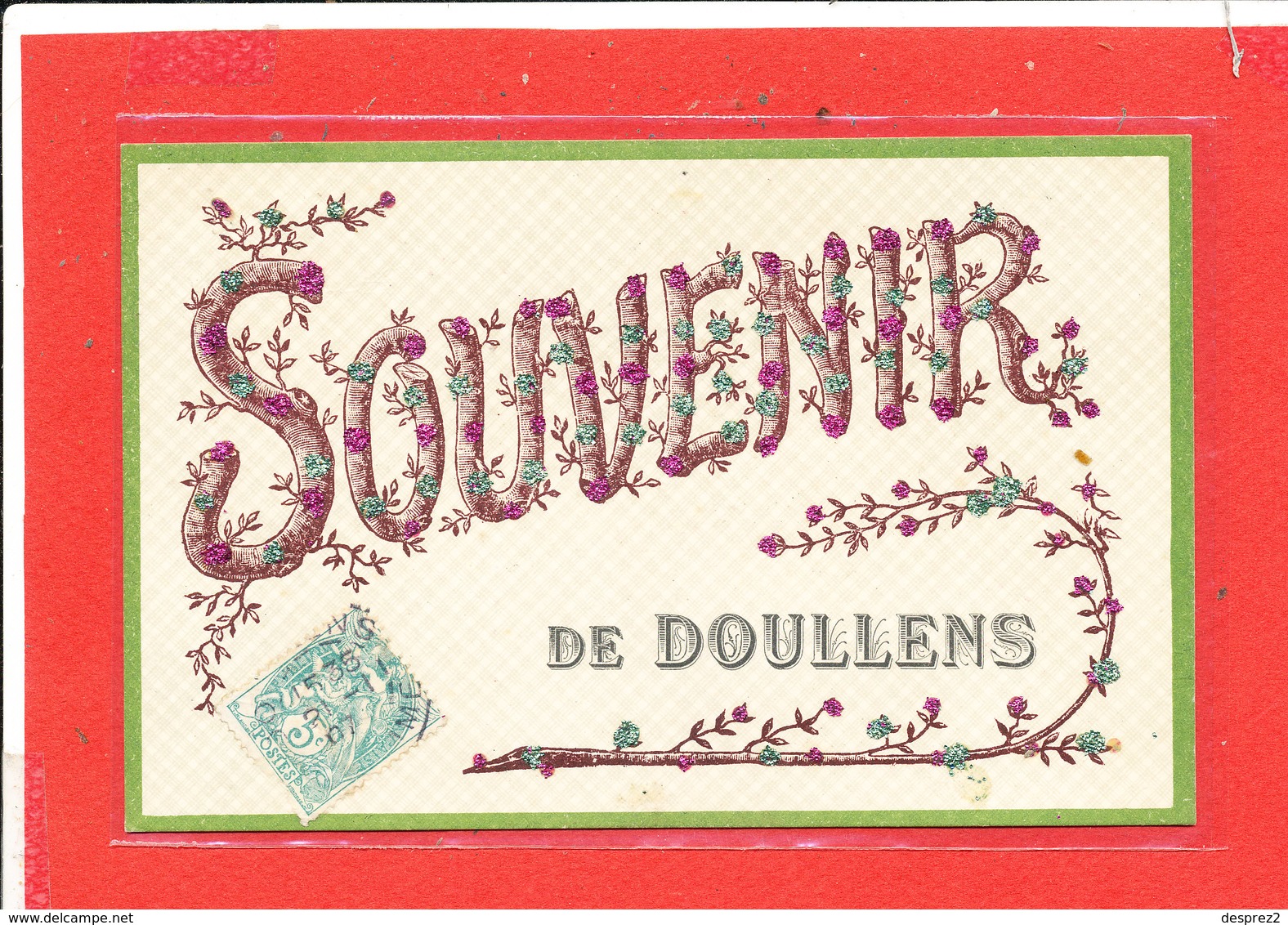 80 DOULLENS Cpa Souvenir Fantaisie Avec Perles Collées Edit V P F - Doullens