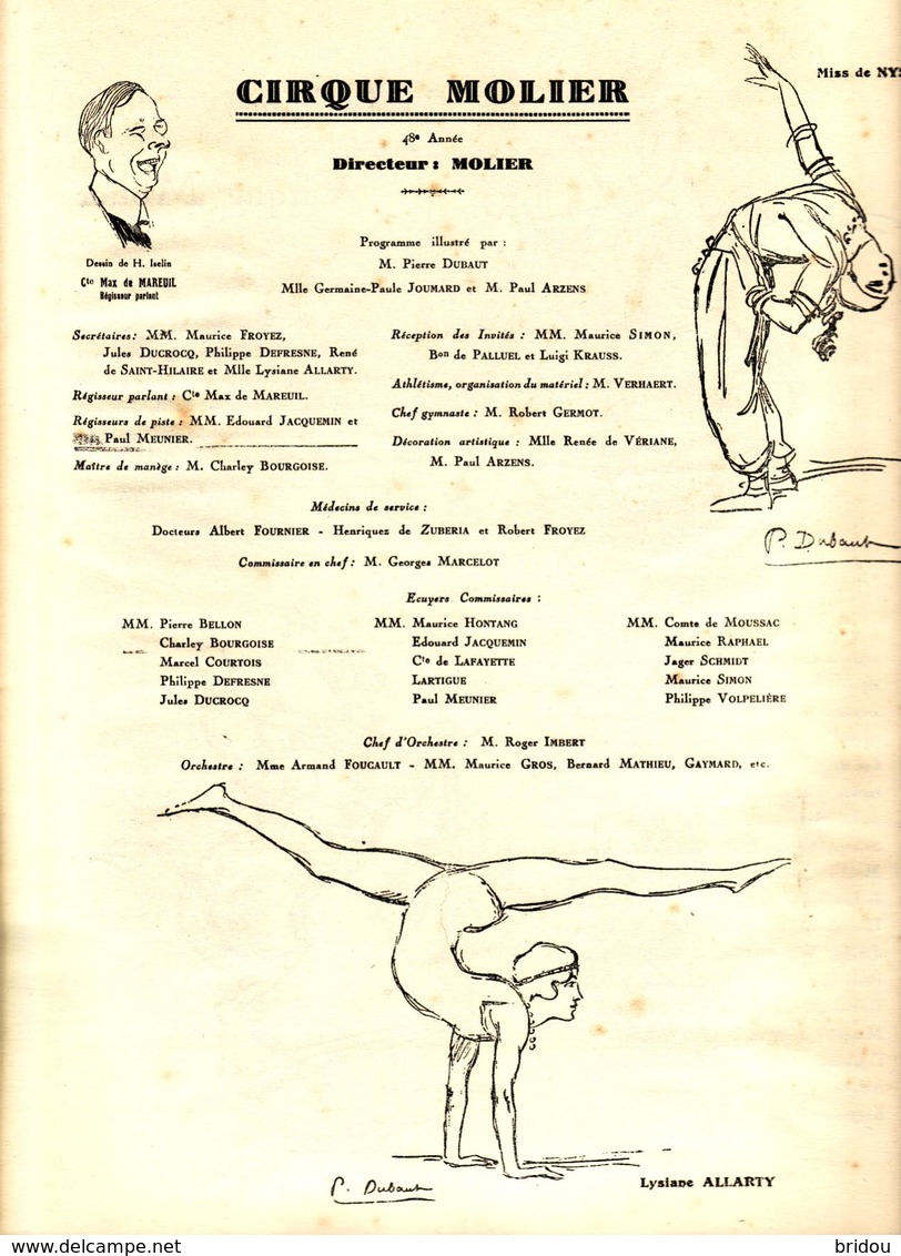 Programme Illustré De 1928   CIRQUE MOLIER   Illustré Par Pierre DUBAUT    8 Pages    31 X 24 Cm - Programmes