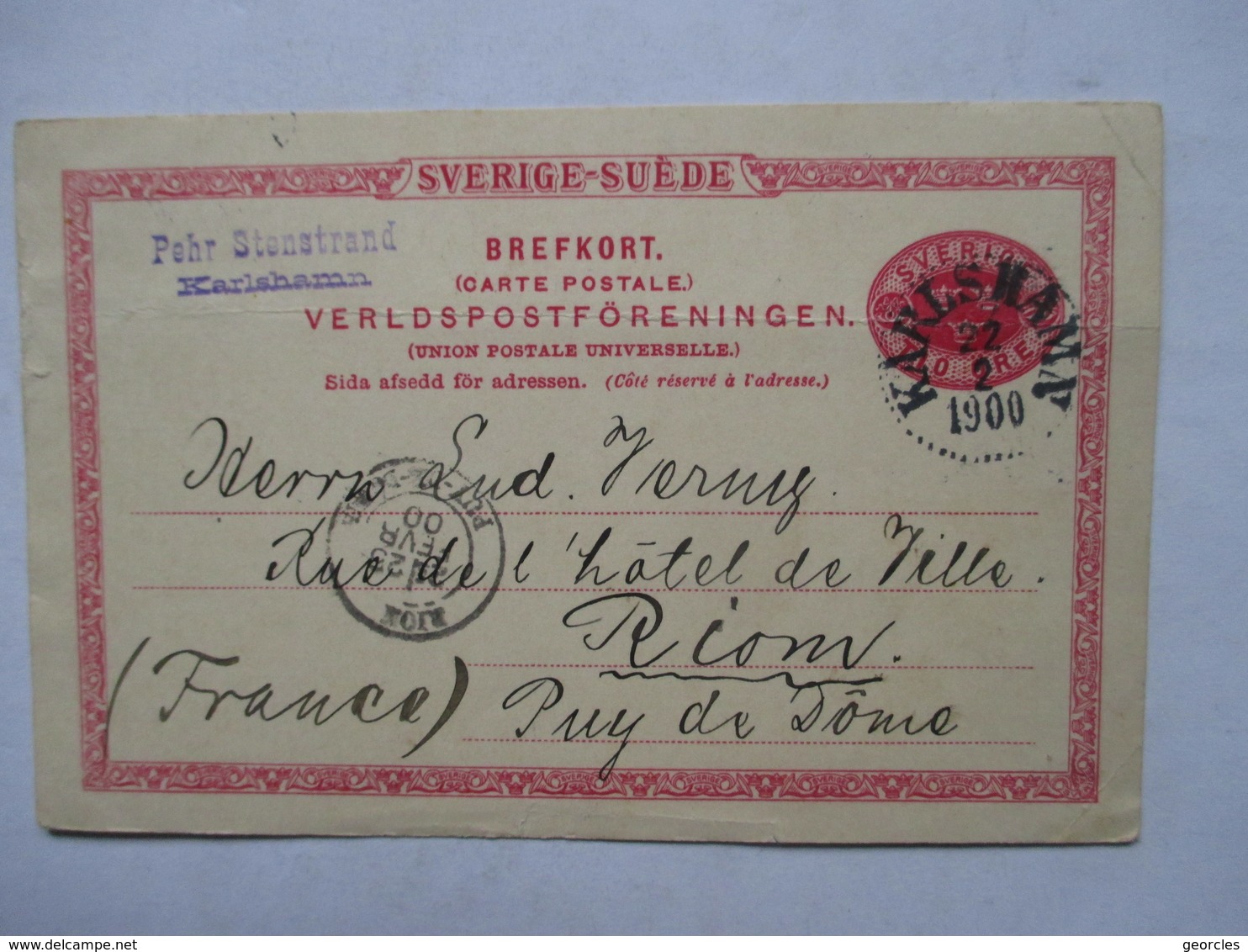 SUEDE  , ENTIER POSTAL  -  PRECURSEUR DE 1900  -        TIMBRE TYPE SAGE       TTB - Sweden