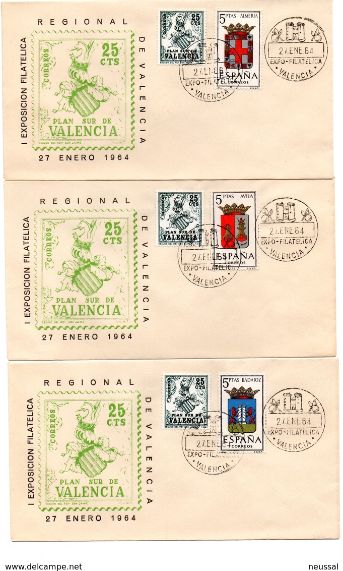 Serie Completa De Escudos (57 Sobres) Con Sello Plan Sur Y Sobres Commemorativo 1 Exposicion Valencia. - Cartas & Documentos