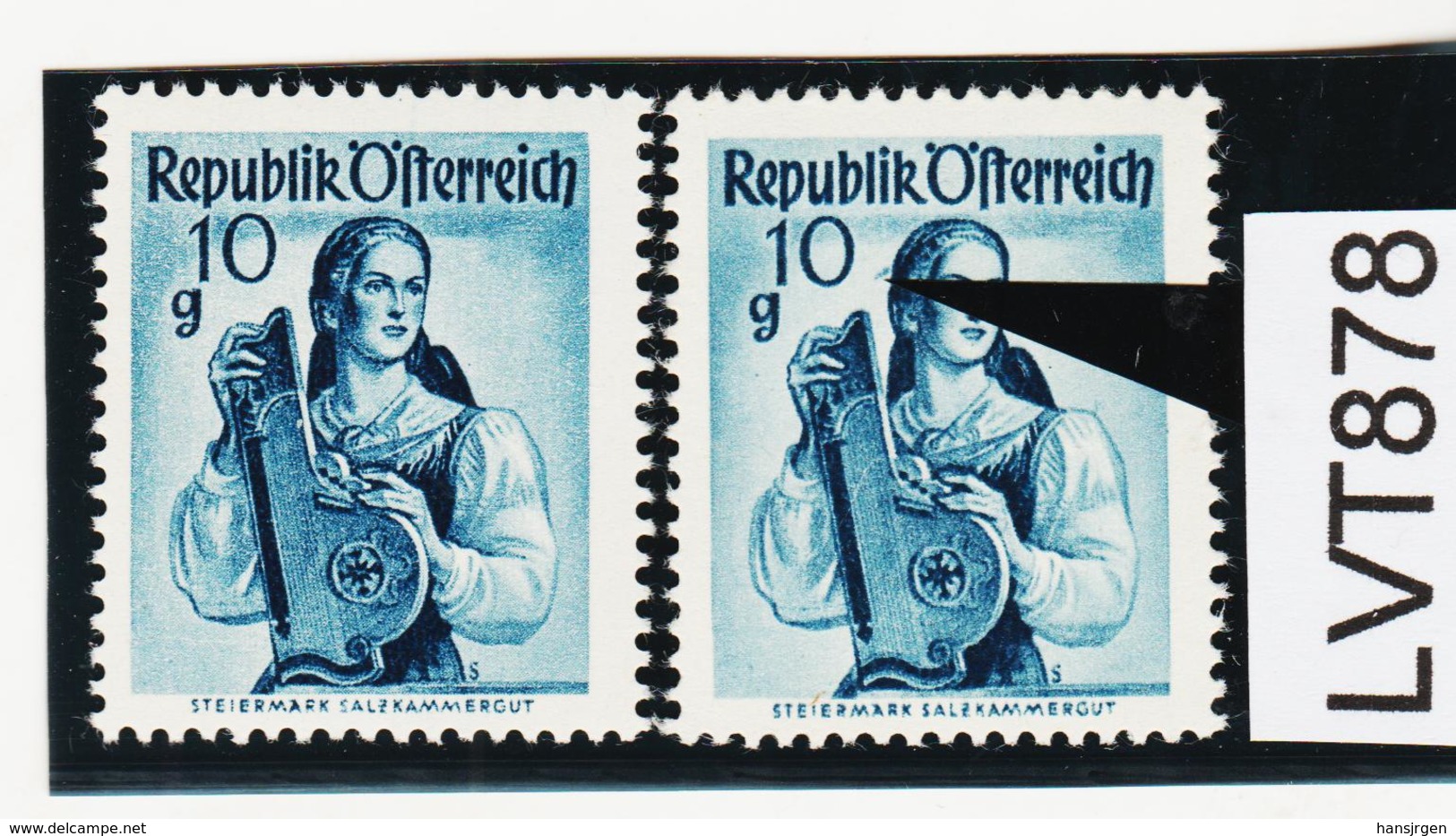 LTV878 ÖSTERREICH 1948 Michl 895 VIIII PLATTENFEHLER HAARSTRÄHNE ** Postfrisch - Abarten & Kuriositäten