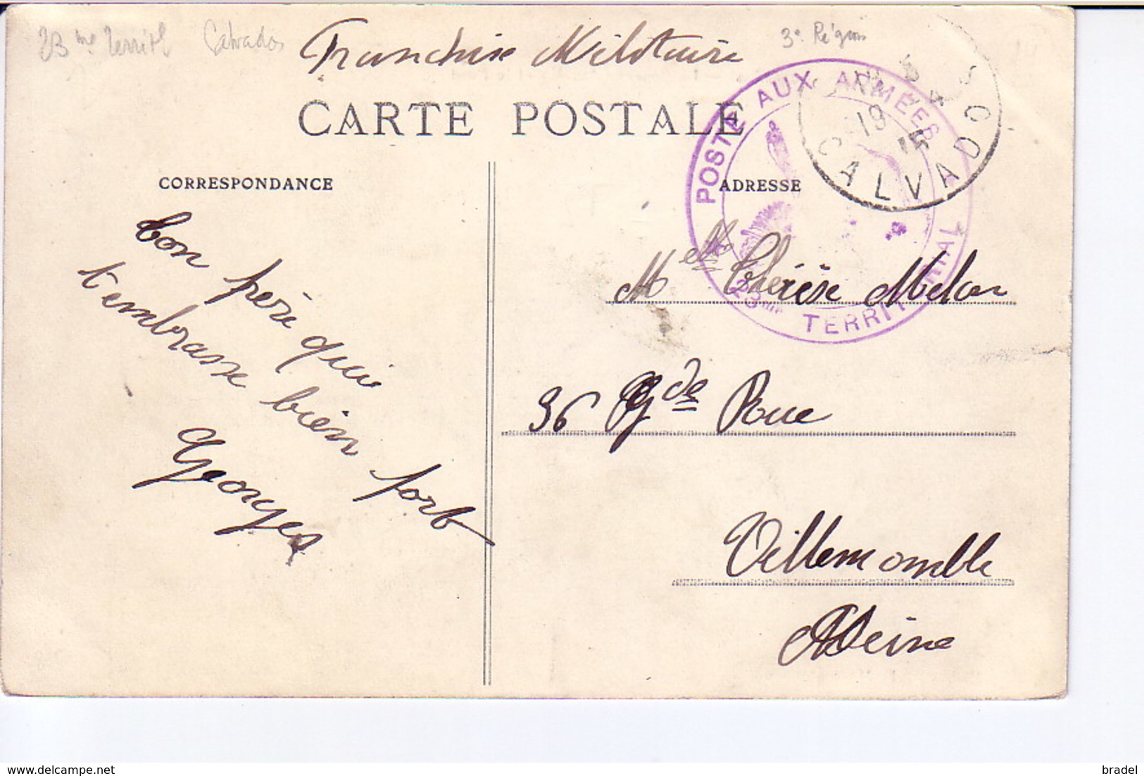 Caen, La Caserne Amelin Avec Cachet 23 Territorial, Poste Aux Armées 1915 - Guerre De 1914-18