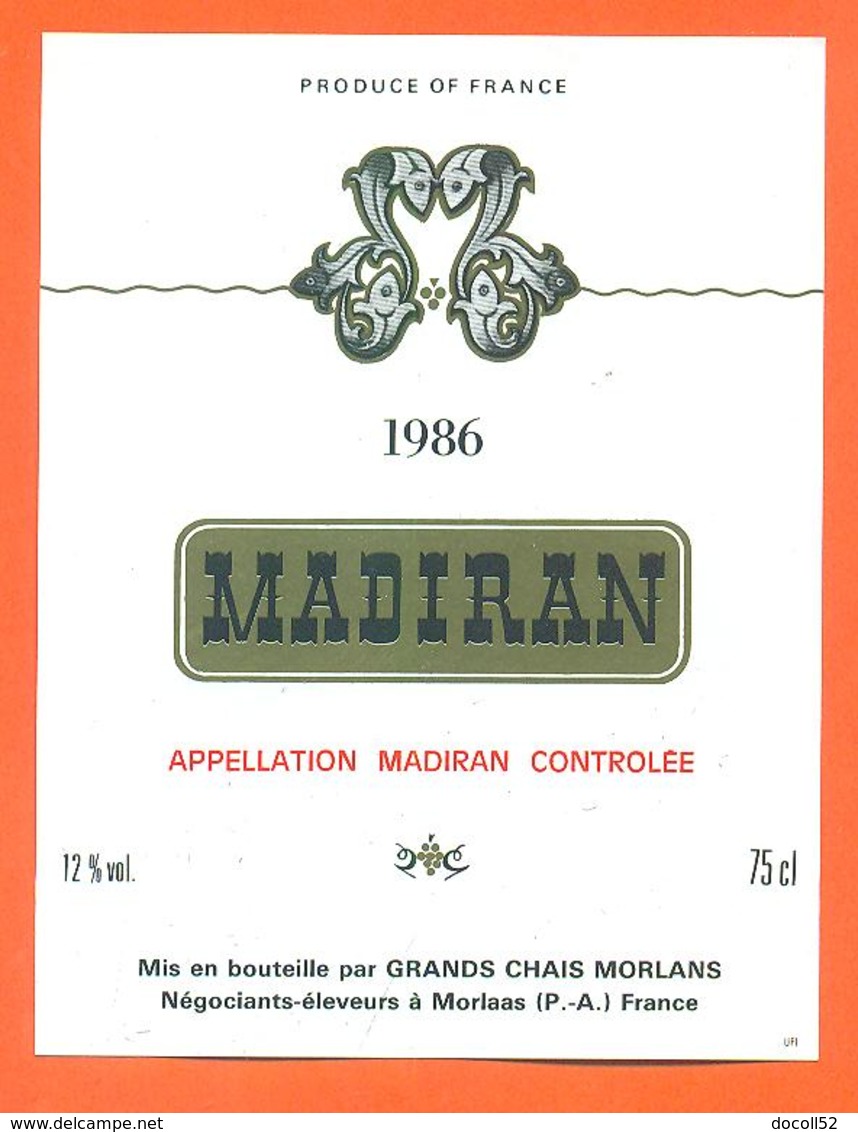 étiquette Vin De Madiran 1986 Grands Chais Morlans à Lorlaas - 75 Cl - Madiran