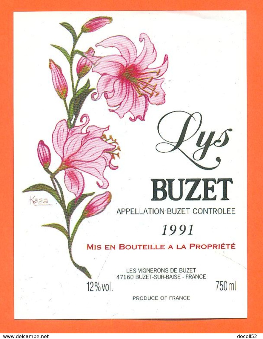 étiquette Vin De Buzet Lys 1991 Vignerons à Buzet Sur Baise - 75 Cl - Flowers