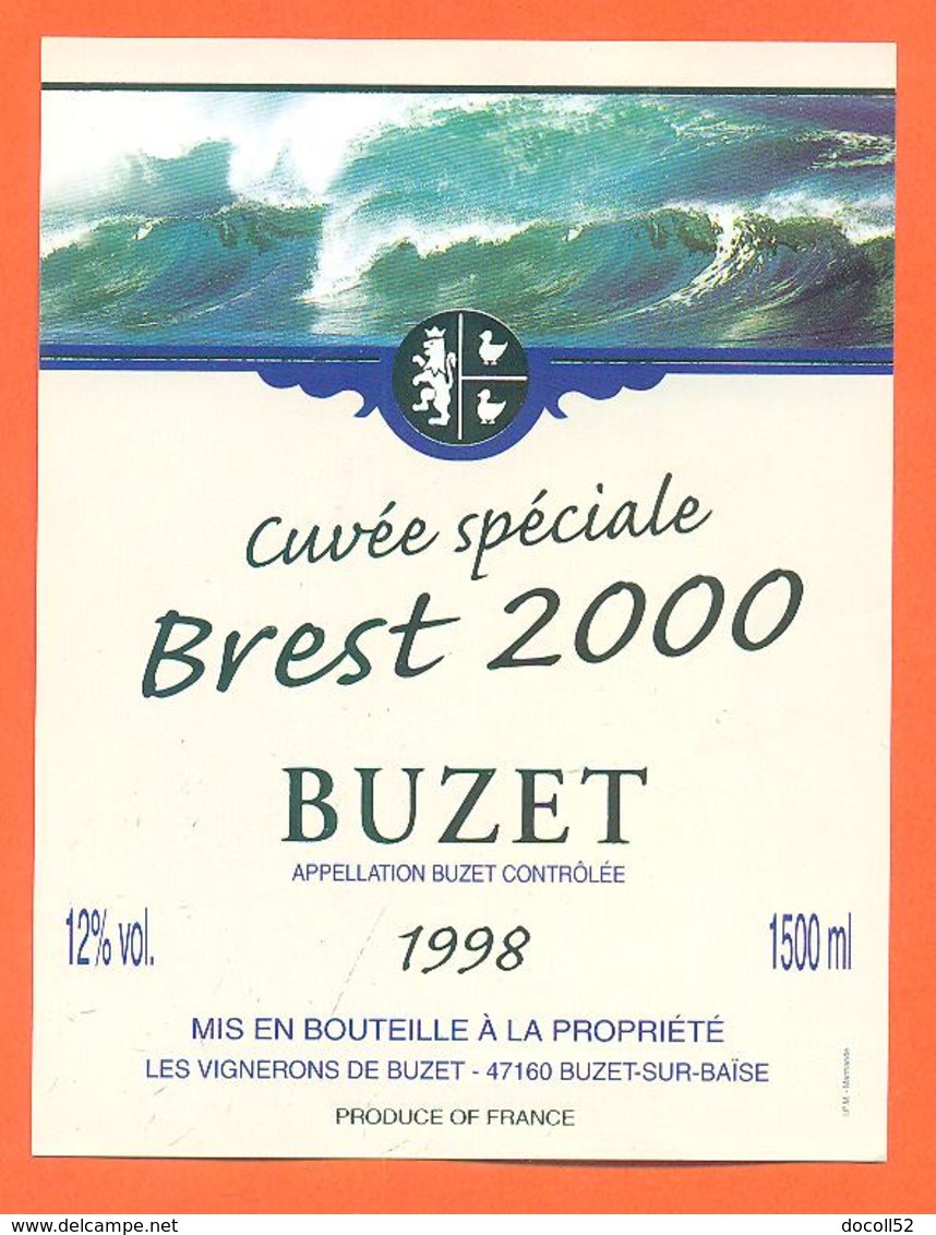 étiquette Vin De Buzet 1998 Cuvée Spéciale Brest 2000 à Buzet Sur Baise - 150 Cl - Barche A Vela & Velieri