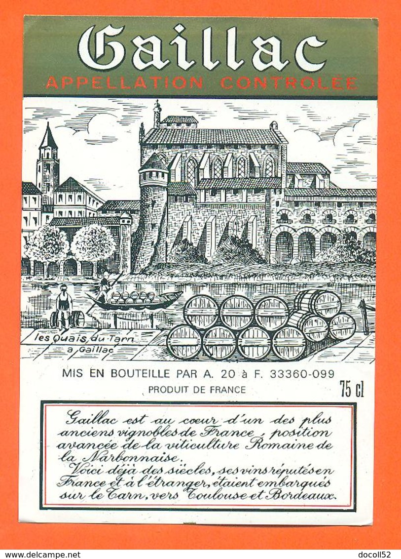 étiquette De Vin De Bordeaux Gaillac Les Quais Du Tarn à Gaillac - 75 Cl - Gaillac