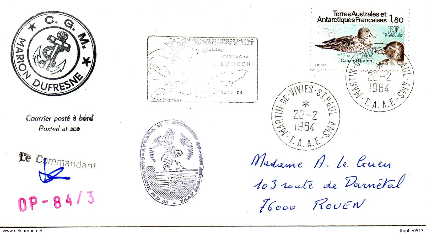 TAAF. Enveloppe Commémorative Ayant Circulé En 1984. Laboratoire De Pétrologie. - Research Programs