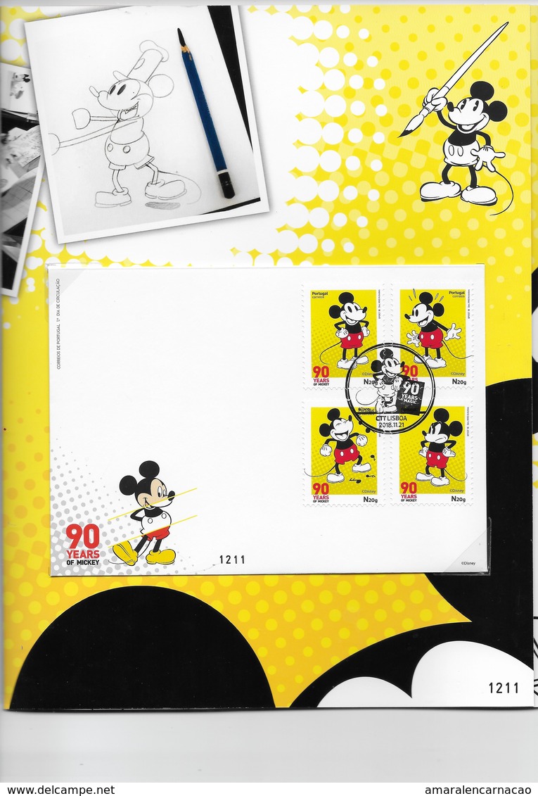 6 SCANNERS- TIMBRES- STAMPS- PORTUGAL -MICKEY 90 YEARS MAGIC -BLOC-FEUILLETS TIMBRES NEUFS-MHN ET FDC NUMÉROTÉES (1211) - Disney