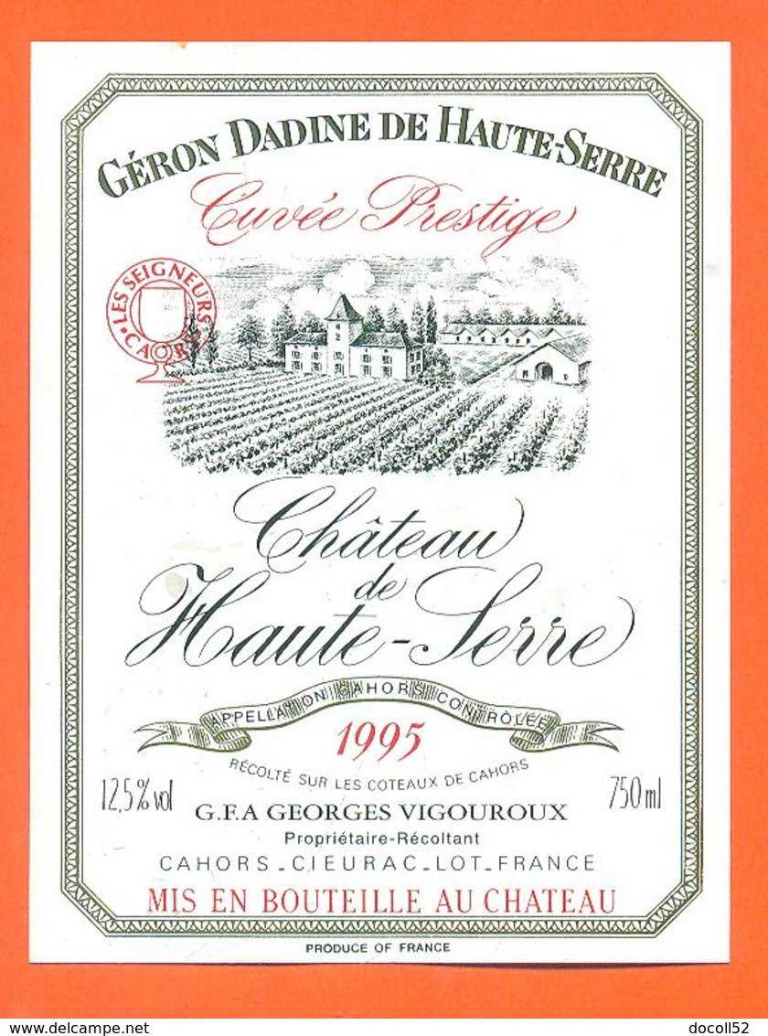 étiquette Vin De Cahors Chateau De Haute Serre 1995 Georges Vigouroux à Cahors Cieurac - 75 Cl - Cahors