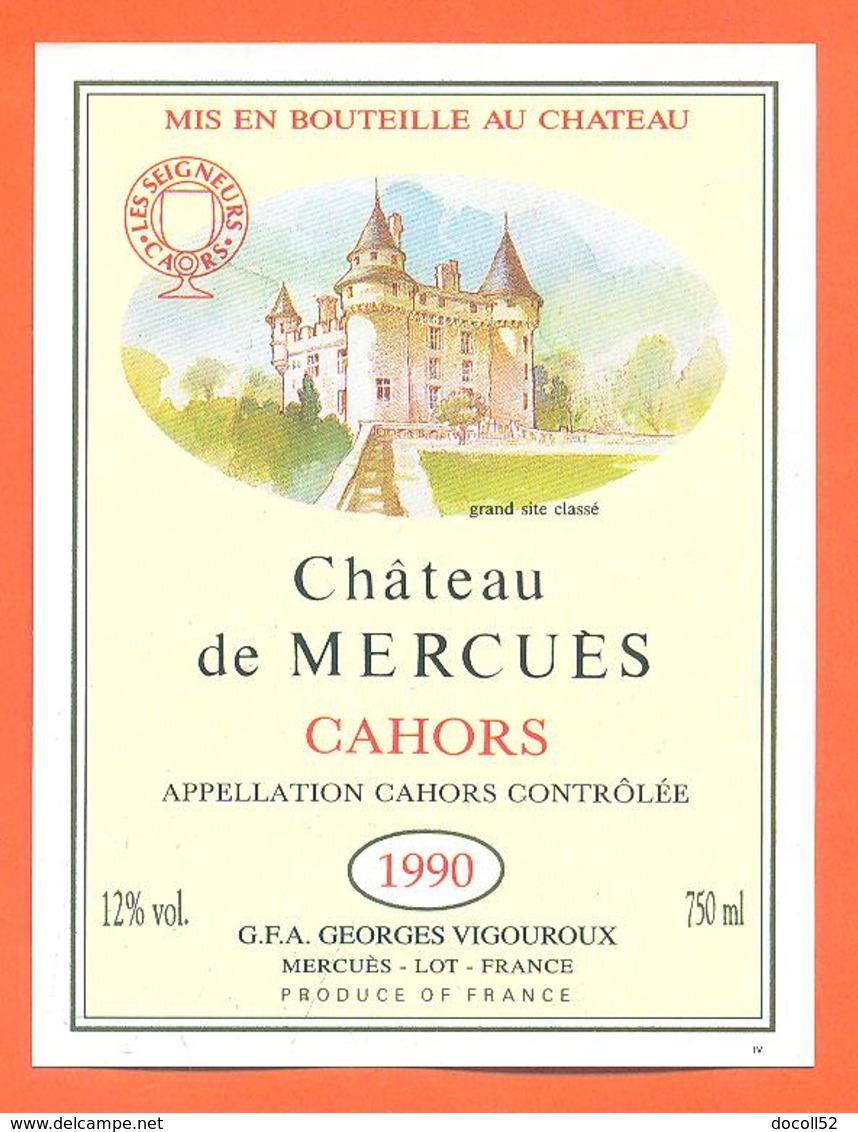 étiquette Vin De Cahors Chateau De Mercuès 1990 Georges Vigouroux à Mercuès - 75 Cl - Cahors