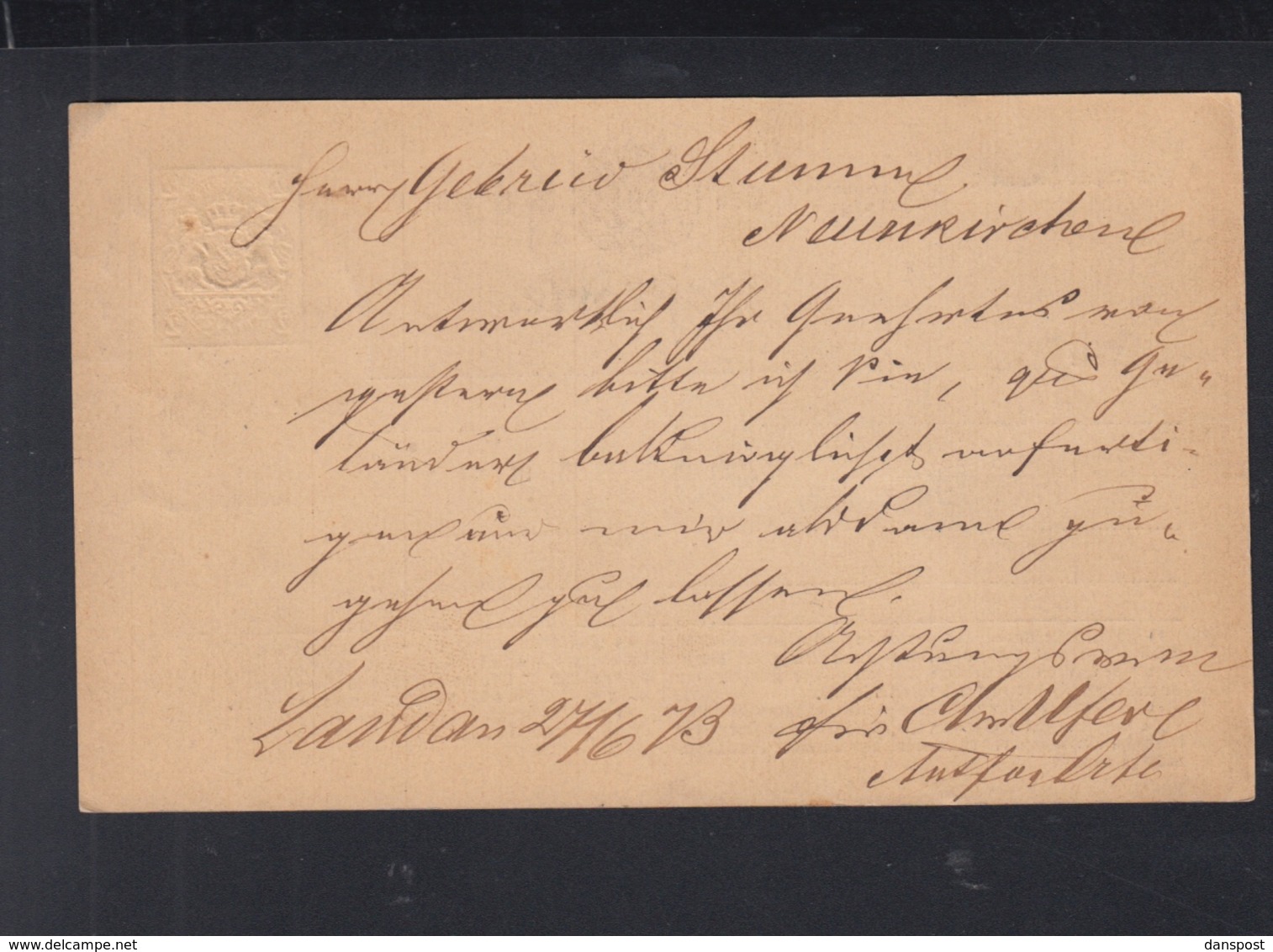 Bayern GSK 1873 Fächerstempel Landau - Postal  Stationery