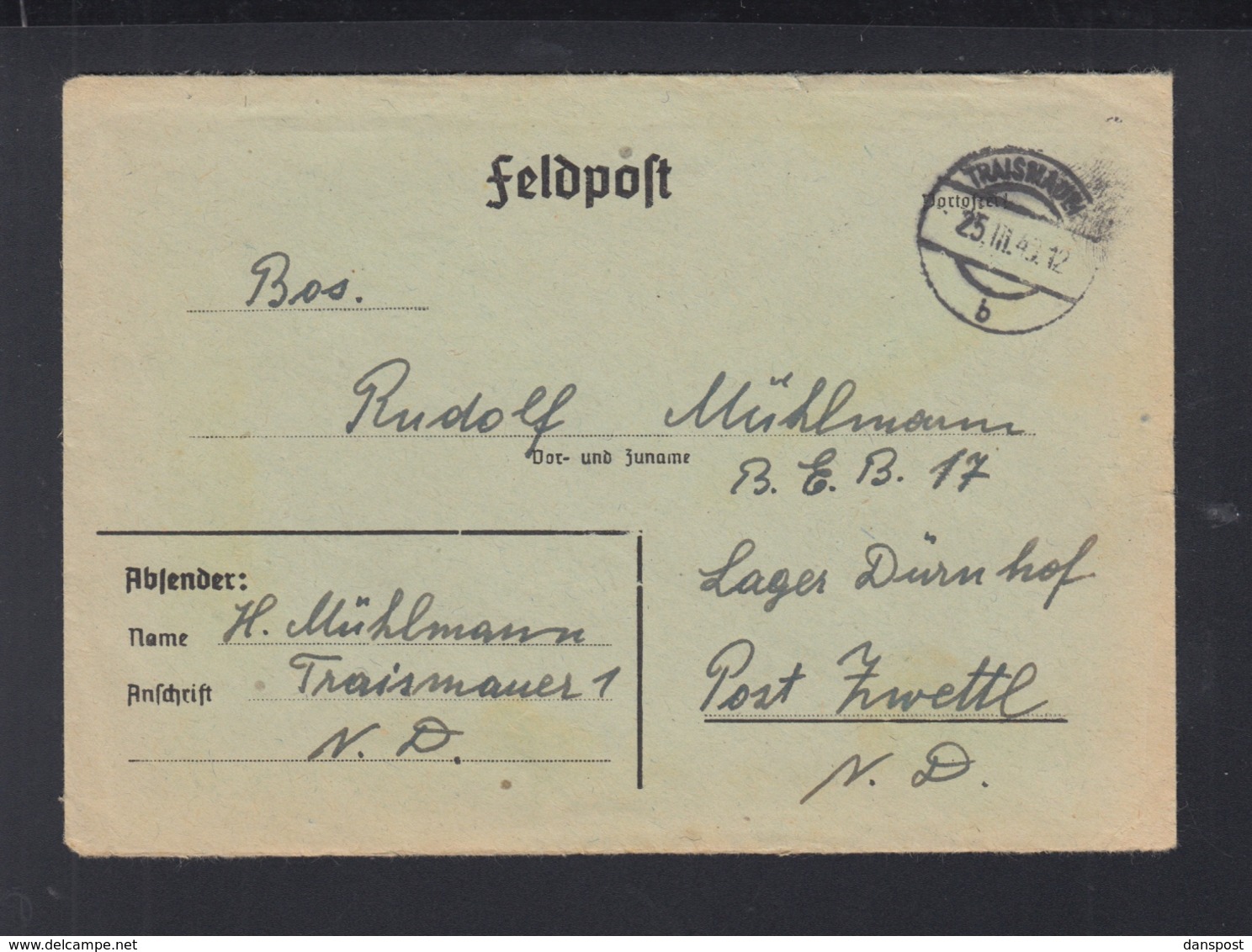 Dt. Reich Österreich Feldpostbrief 1942 An Lager Dürndorf Zwettl Mit Inhalt - Storia Postale