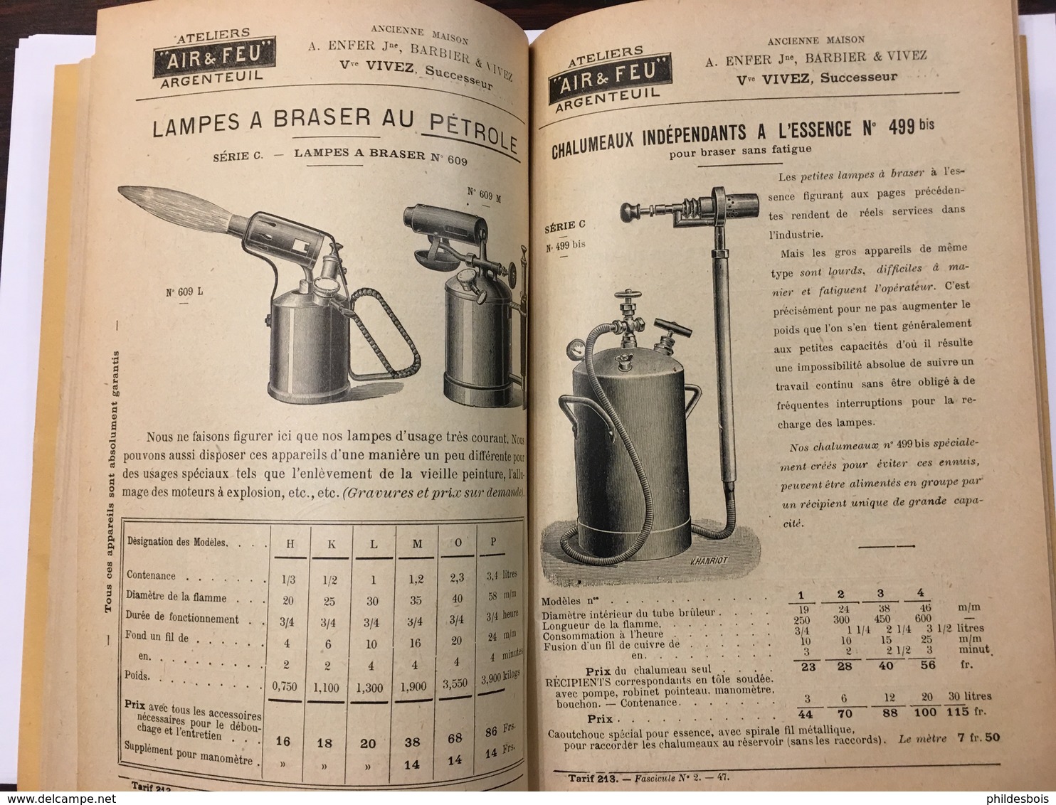 ARGENTEUIL   CATALOGUE publicitaire 1913 AIR &FEU: FORGES , CHALUMEAU , soudage , sablage, emaillage