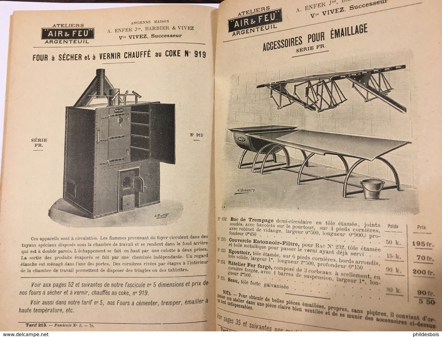 ARGENTEUIL   CATALOGUE publicitaire 1913 AIR &FEU: FORGES , CHALUMEAU , soudage , sablage, emaillage