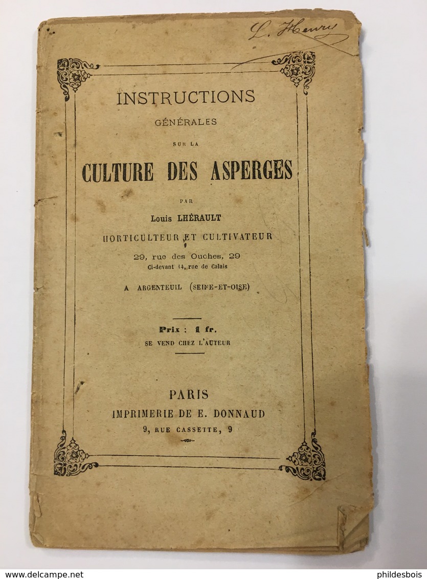 ARGENTEUIL   CATALOGUE Publicitaire 1900 CULTURE DES ASPERGES A Argenteuil - Publicités