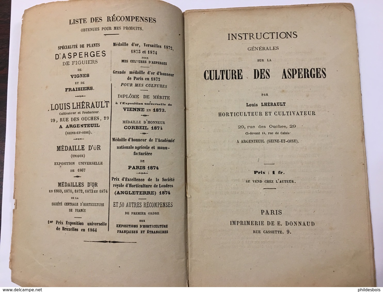 ARGENTEUIL   CATALOGUE Publicitaire 1900 CULTURE DES ASPERGES A Argenteuil - Publicités