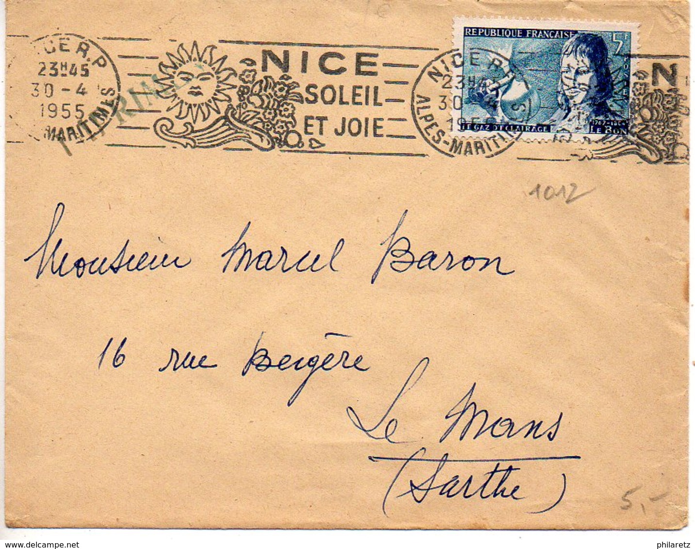 Philippe Le Bon (n° 1012) Seul Sur Lettre IMPRIMES (Rabat Non Collé) Du 30.4.1955 - 1921-1960: Modern Period