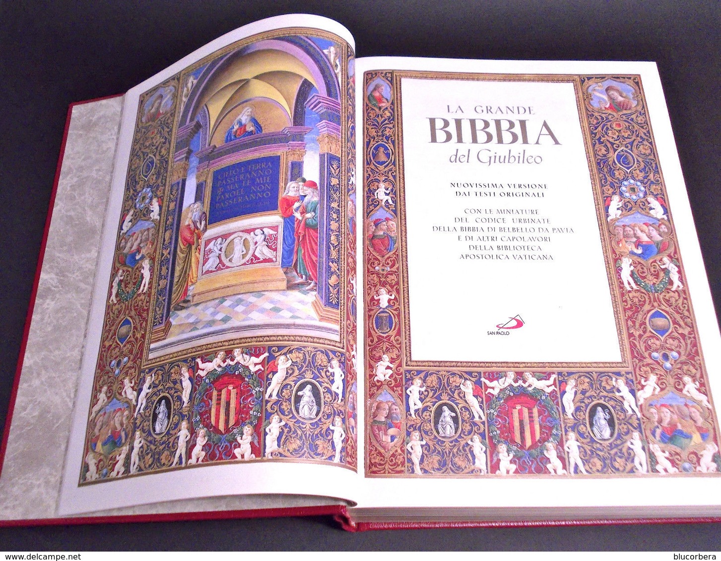 LA GRANDE BIBBIA DEL GIUBILEO 1^ EDIZIONE 25.1.1997 IN FOGLIO PELLE ROSSA CON FREGI ORO SAN PAOLO + REGISTRO DI FAMIGLIA