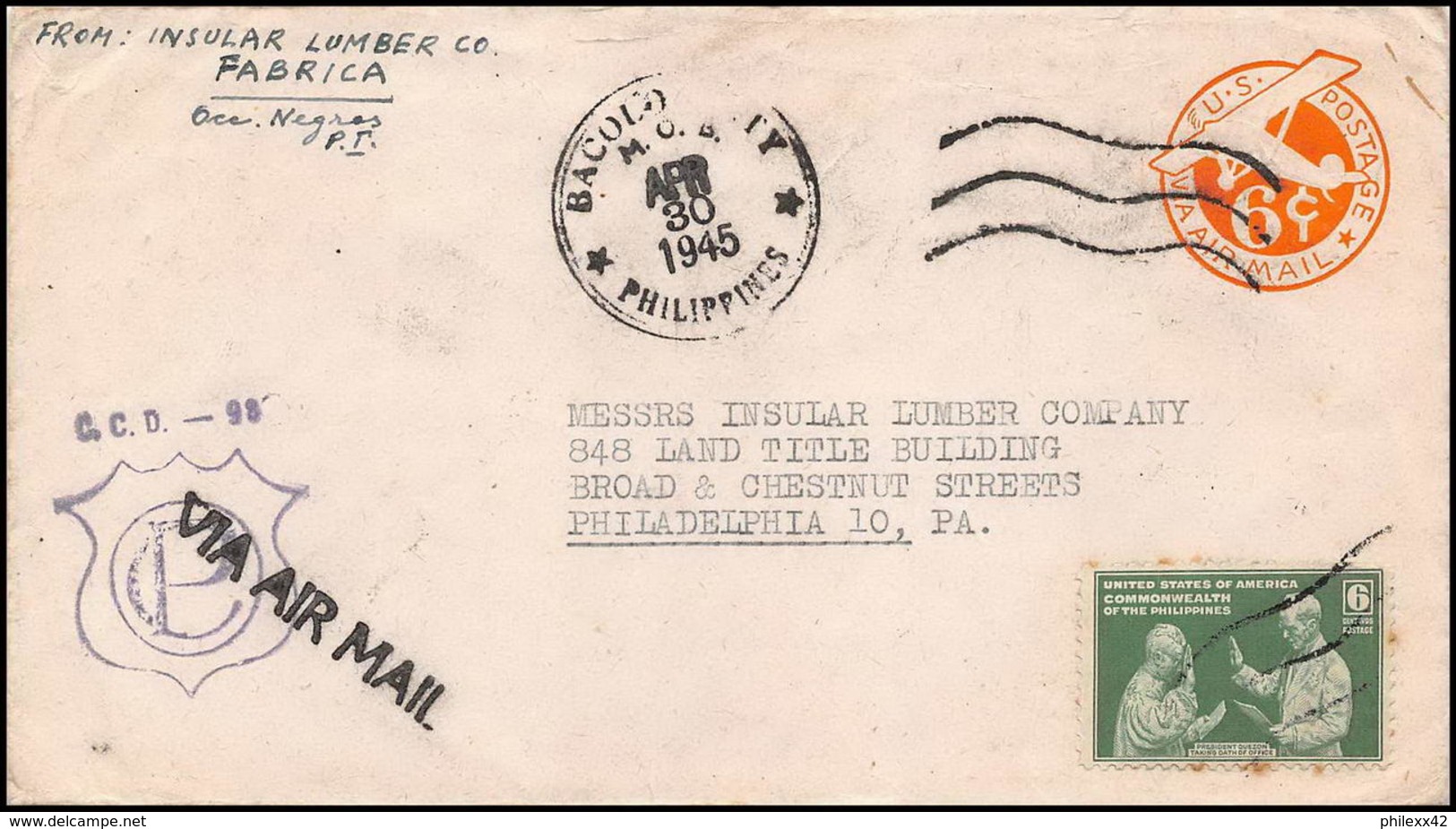 3269/ USA Entier Stationery Enveloppe (cover) 1945 - 1901-20