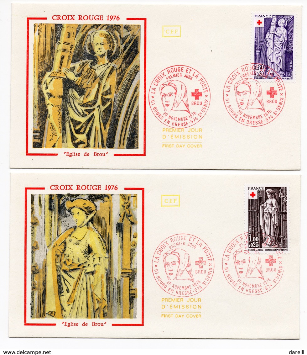 FDC France 1976 - Croix Rouge 1976 - Eglise De Brou YT 1910 & 1911 - 01 Bourg En Bresse - 974 St Denis (réf A1329) - 1970-1979