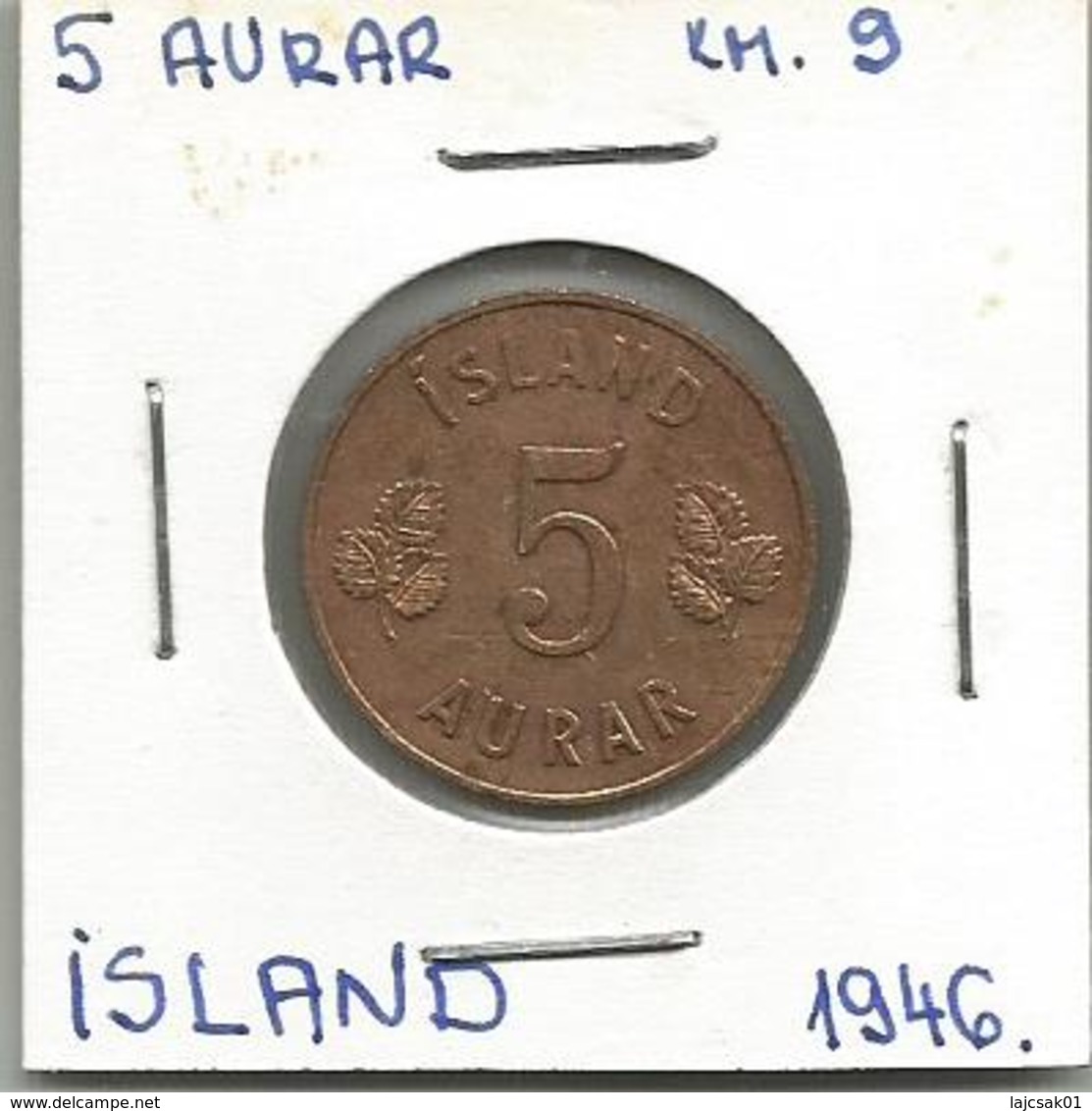 D8 Iceland 5 Aurar 1946. KM#9 - Islande