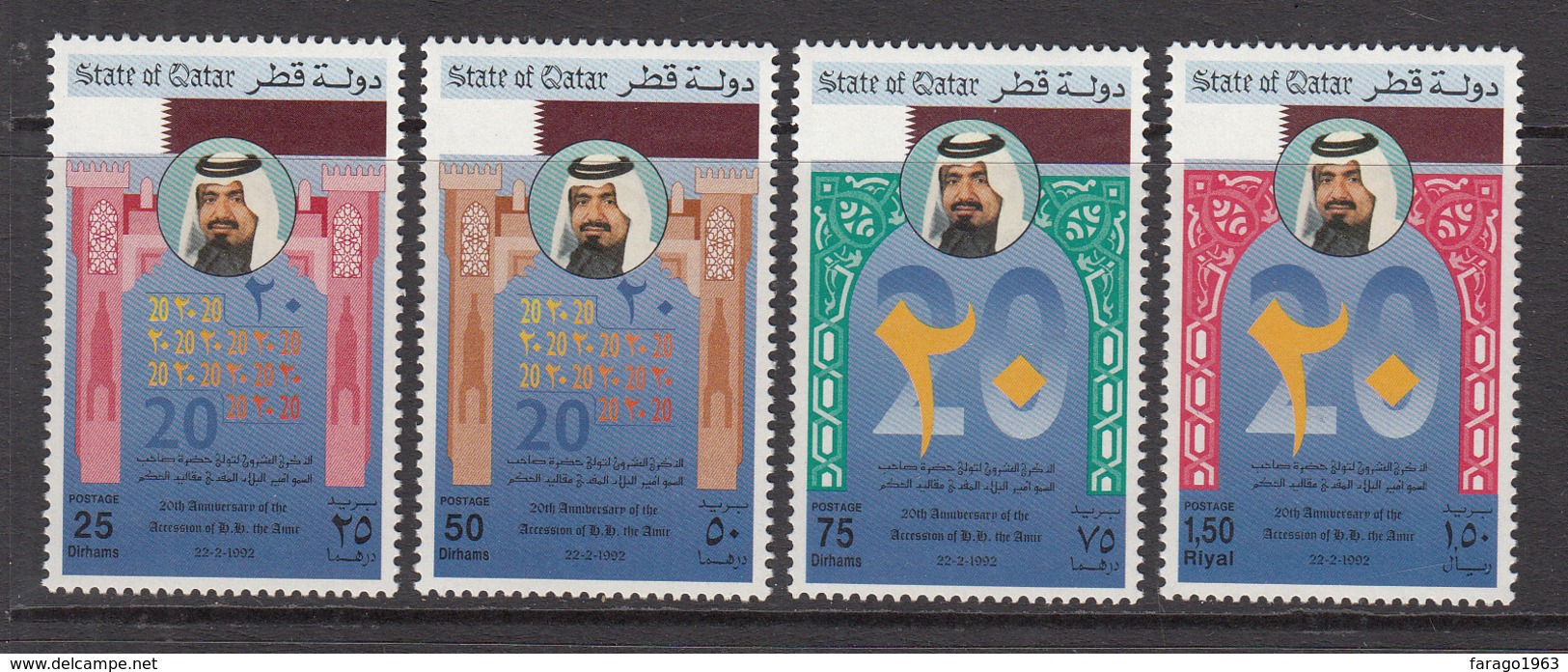 1992 Qatar 20th Anniv Accession Sheik Khalifa Set Of 4 MNH - Qatar