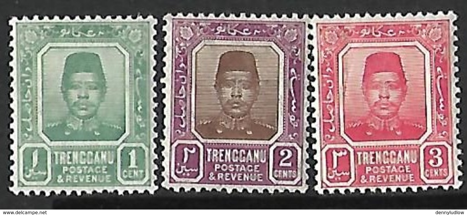 Malaya/Trengganu  1910-5   Sc#1-3   Sultan    MH   2016 Scott Value $6.10 - Trengganu