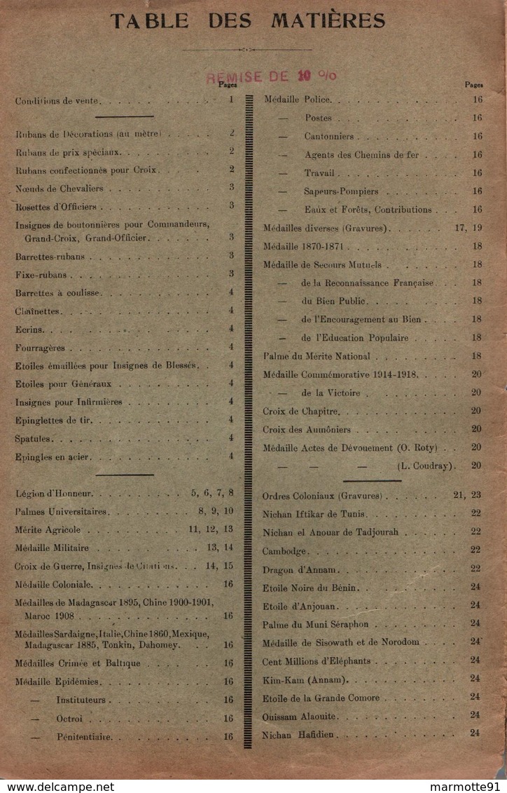 CATALOGUE FABRICANT ORDRE DECORATION MEDAILLE L. AUBERT 1922 - Francia