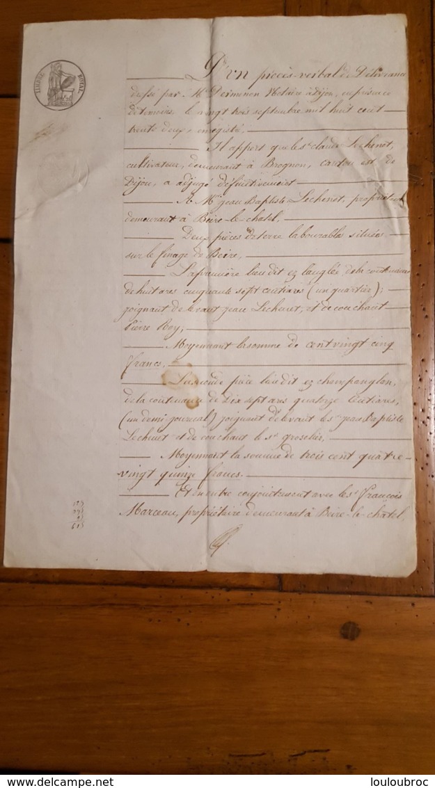 ACTE DE SEPTEMBRE 1832 VENTE DE TERRE A BEIRE LE CHATEL - Documents Historiques