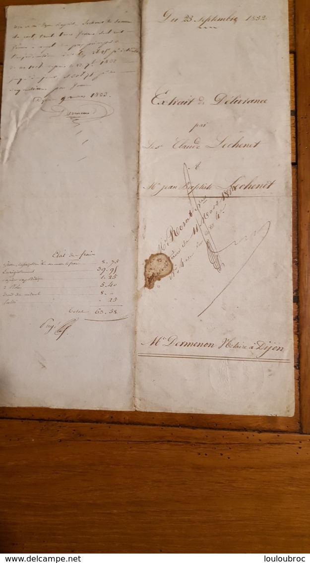 ACTE DE SEPTEMBRE 1832 VENTE DE TERRE A BEIRE LE CHATEL - Documents Historiques