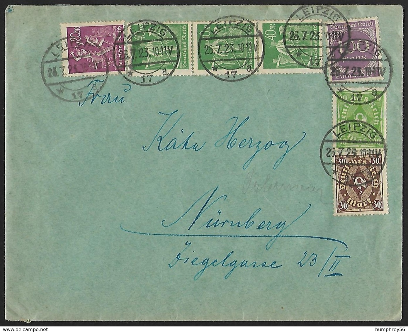 1922/1923 - DEUTSCHES REICH - Cover + Michel 208P+232+241+244+268 + LEIPZIG - Briefe U. Dokumente
