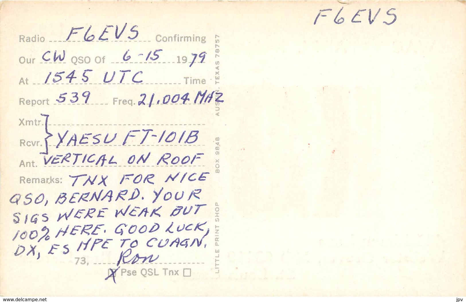 QSL - WEBSTER GROVES, MISSOURI - USA - 1979 - Radio Amateur