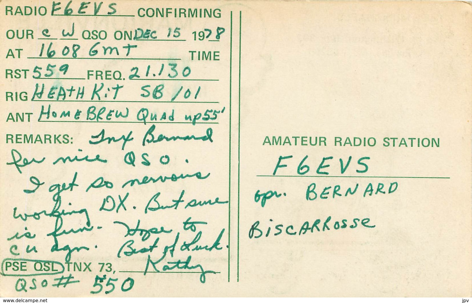 QSL - MARIONVILLE, MISSOURI - USA - 1978 - Radio Amateur