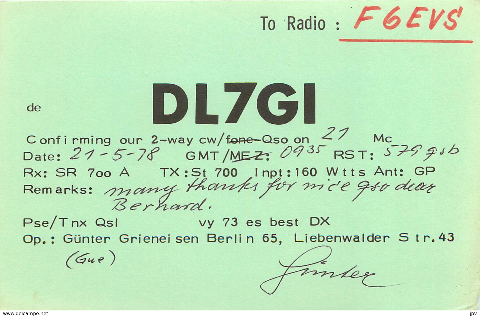 QSL - BERLIN - GERMANY - 1978 - Radio Amateur