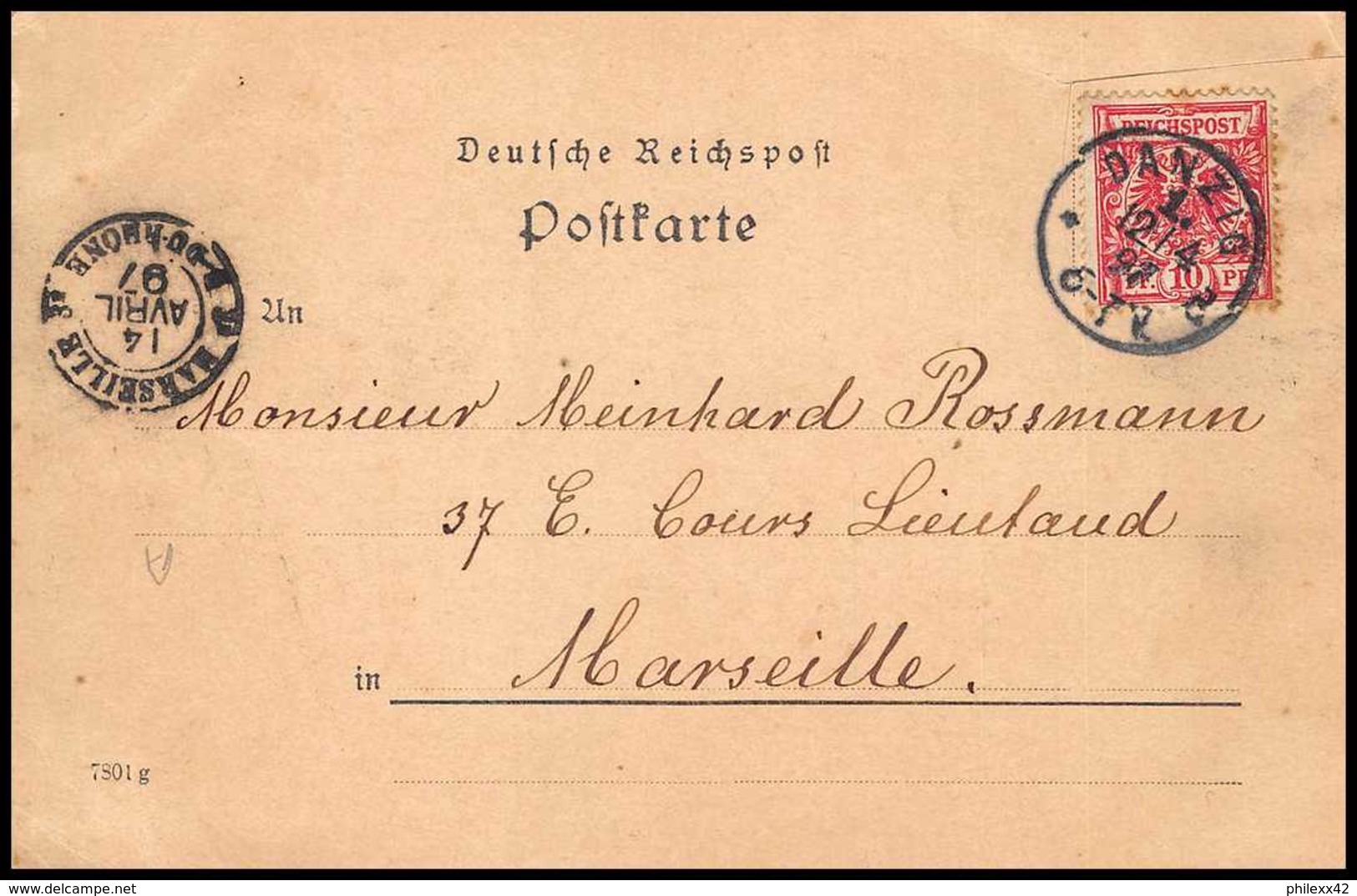 3968/ Carte Postale Allemagne (germany) Danzig 1897 Bouches Du Rhone Marseille - 1877-1920: Période Semi Moderne