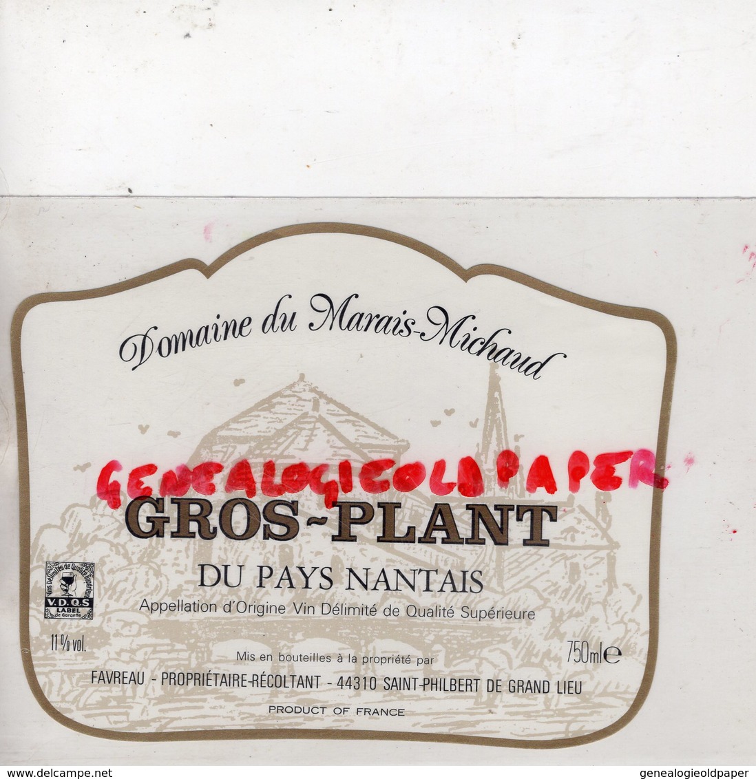 44- ST SAINT PHILBERT DE GRAND LIEU- RARE ETIQUETTE DOMAINE DU MARAIS MICHAUD -GROS PLANT PAYS NANTAIS-FAVREAU - White Wines