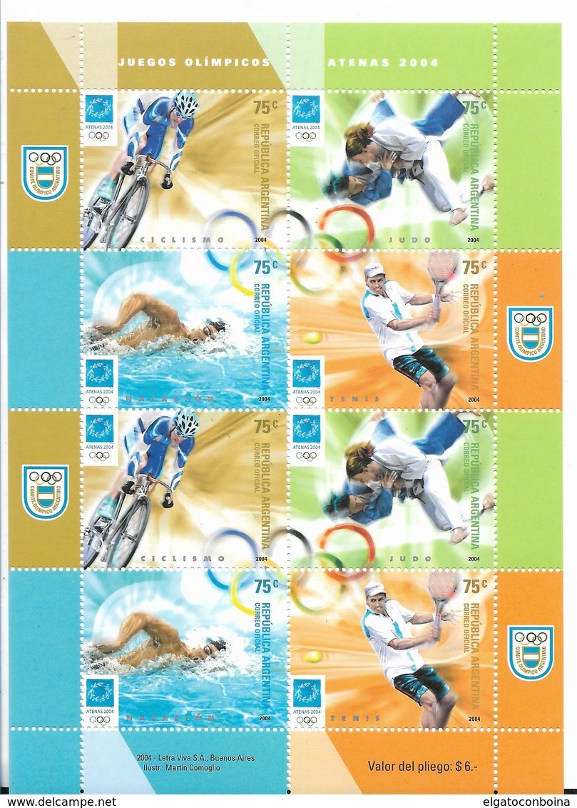 ARGENTINA 2004, ATHENS OLYMPICS SPORT GAMES ATENAS 2004 MINIATURE SHEET 8 VALUES SCOTT 2291 M/S - Ungebraucht