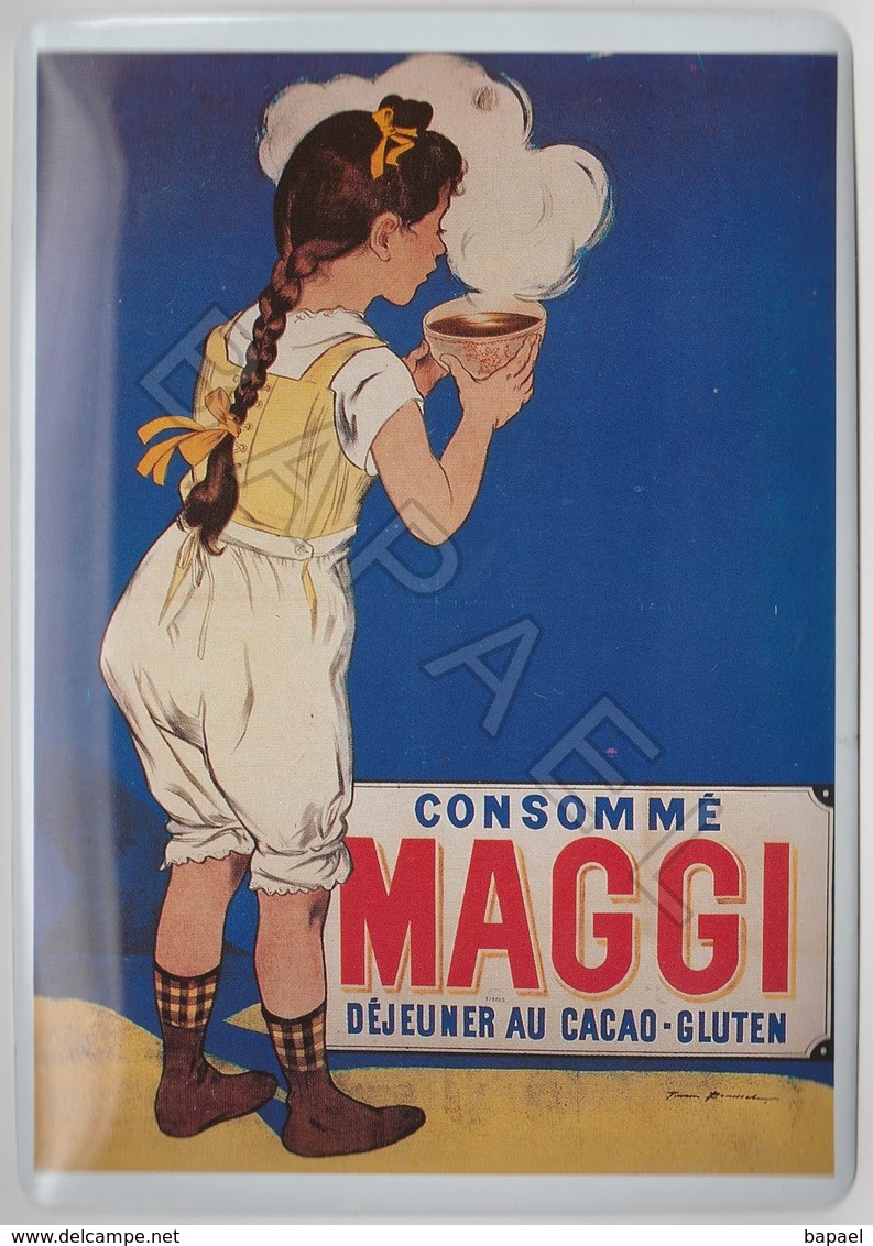 Repro D’Affiches Publicitaires Vintage Sur Métal Émaillé (Effet Bombé) - Consommé Maggi (Recto-Verso) - Enameled Signs (after1960)