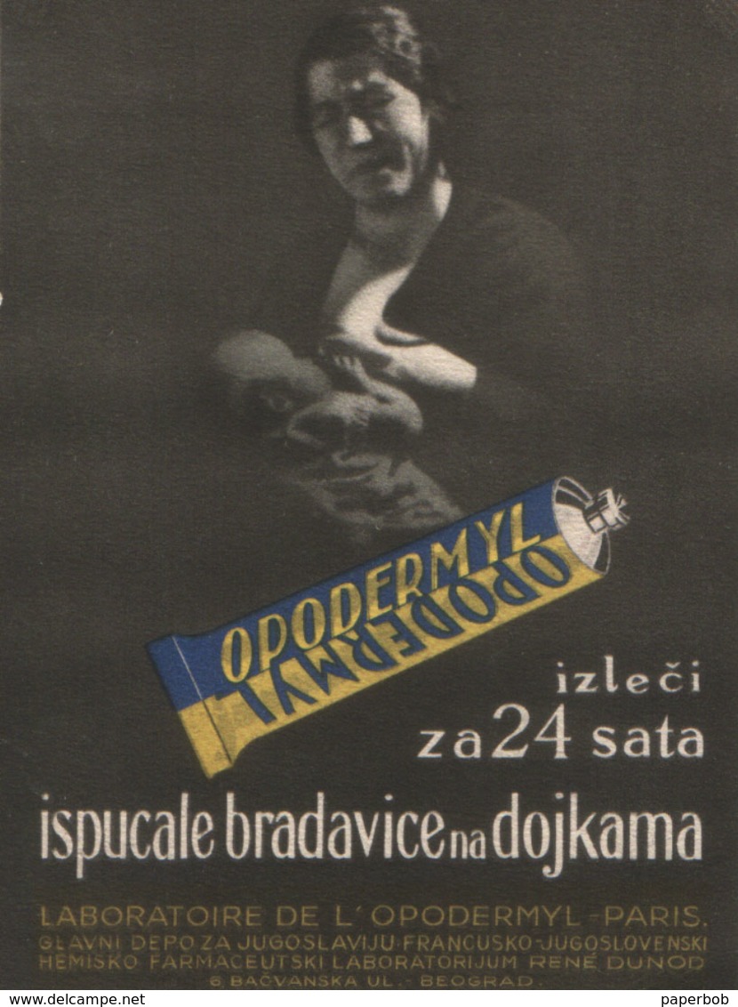 OPODERMYL , PHARMACY , MEDICINE - SERBIA 1930 - Pubblicitari