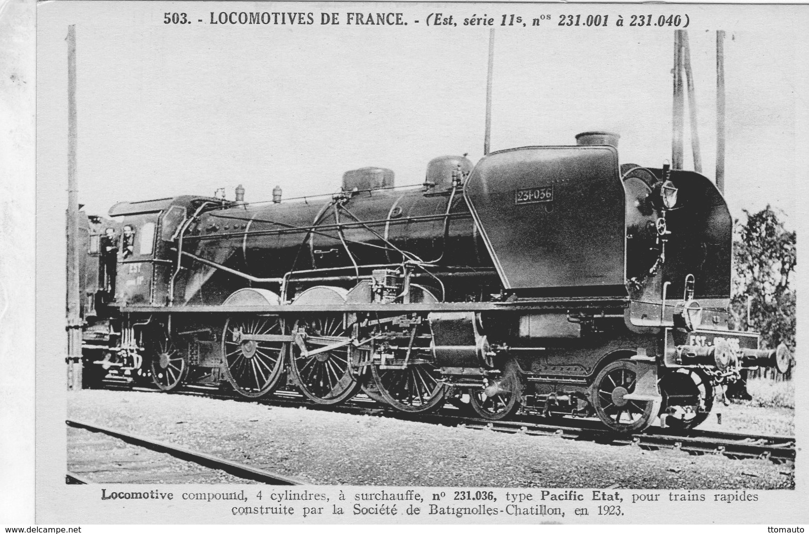 Locomotives De France # 503  -  Machine No 231,036  -  Construite Par La Societe De Batignolles-Chatillon En 1923 -  CPA - Trains