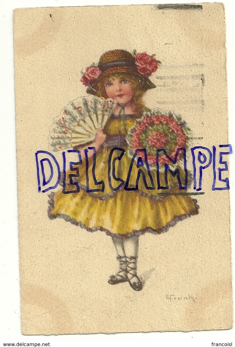 Petite Fille; Bouquet, éventail. Signée E. Frank. 1925 - Frank, Elly