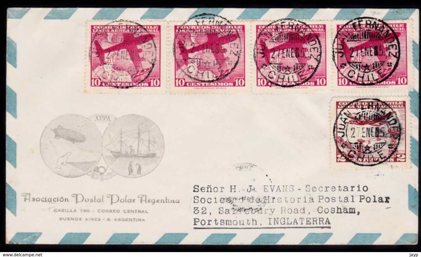 1965 Cover From The Chilean Island - Juan Fernandez- Sent To Portsmouth, England. - Cile