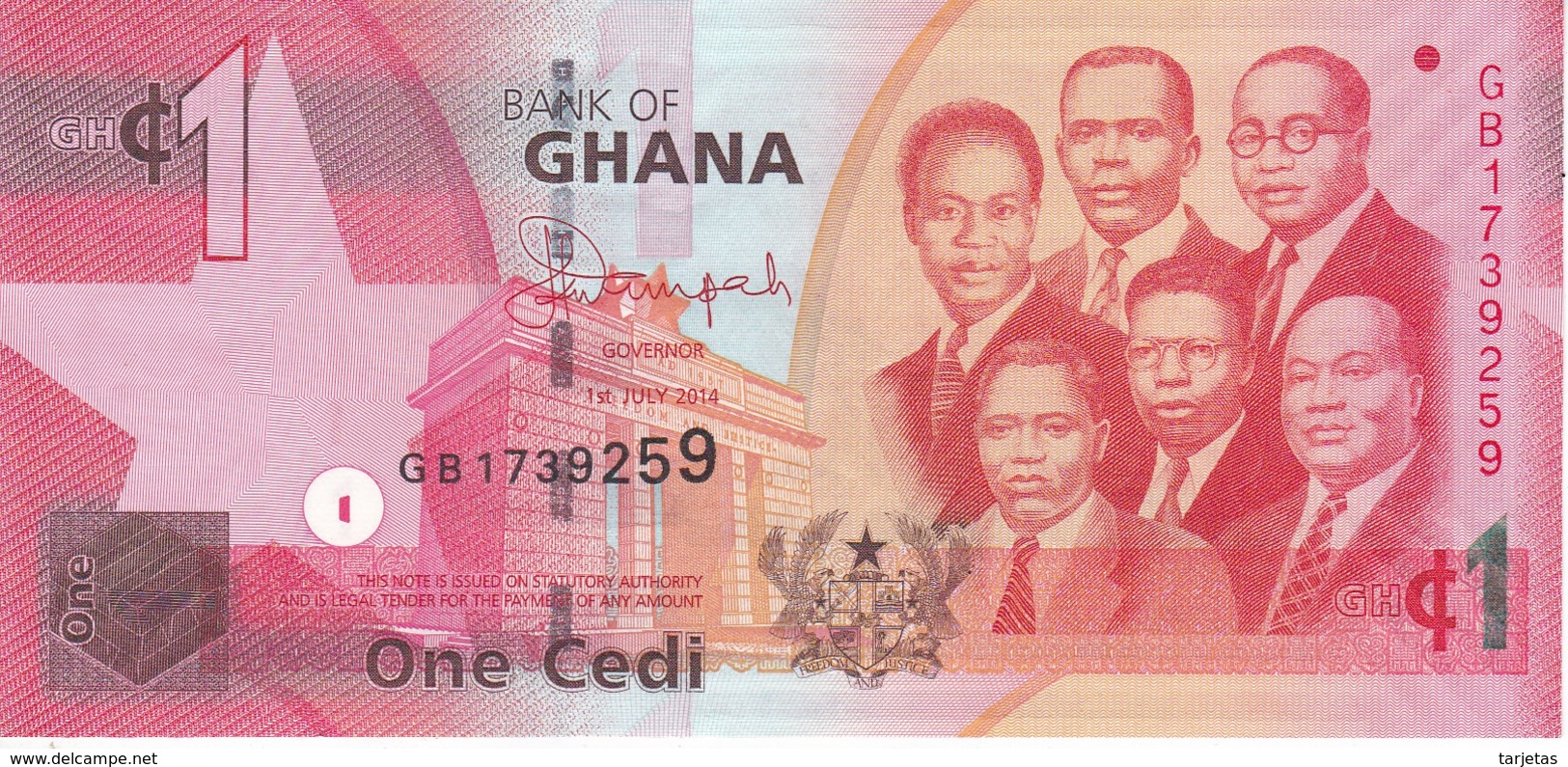 BILLETE DE GHANA DE 1 CEDI DEL AÑO 2014 EN CALIDAD EBC (XF) (BANKNOTE) - Ghana